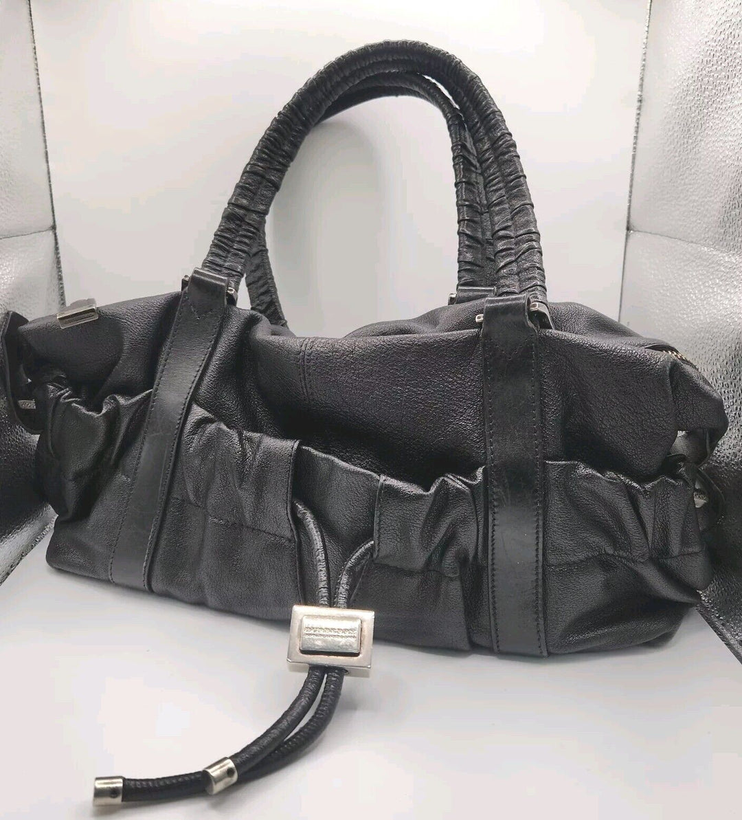 Authentic Burberry Black Leather Hobo Shoulder Bag