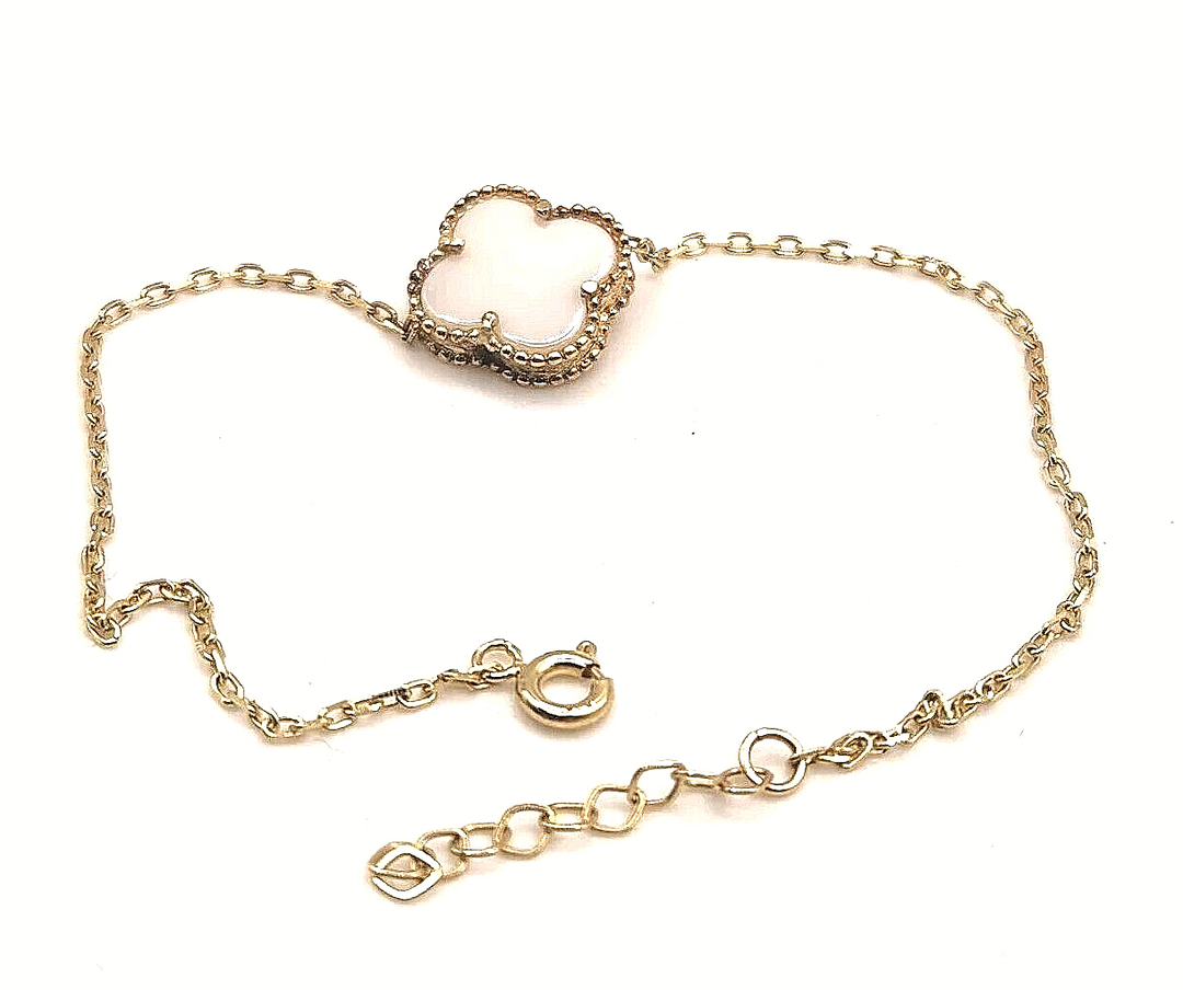 14k Yellow Gold double Face Mother Of Pearl Chain Bracelet 8"