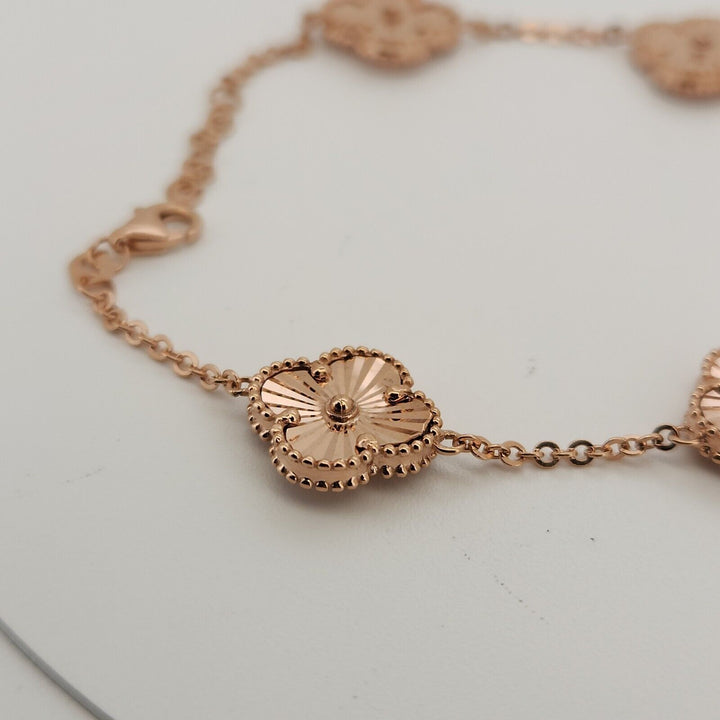 14k Rose Gold All Gold Flowers Bracelet 8"