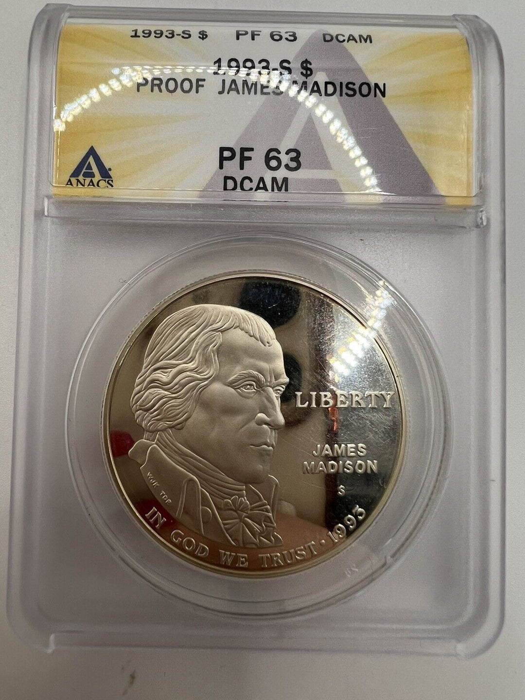 1993-S $ One Dollar PROOF JAMES MADISON PF 63 DCAM