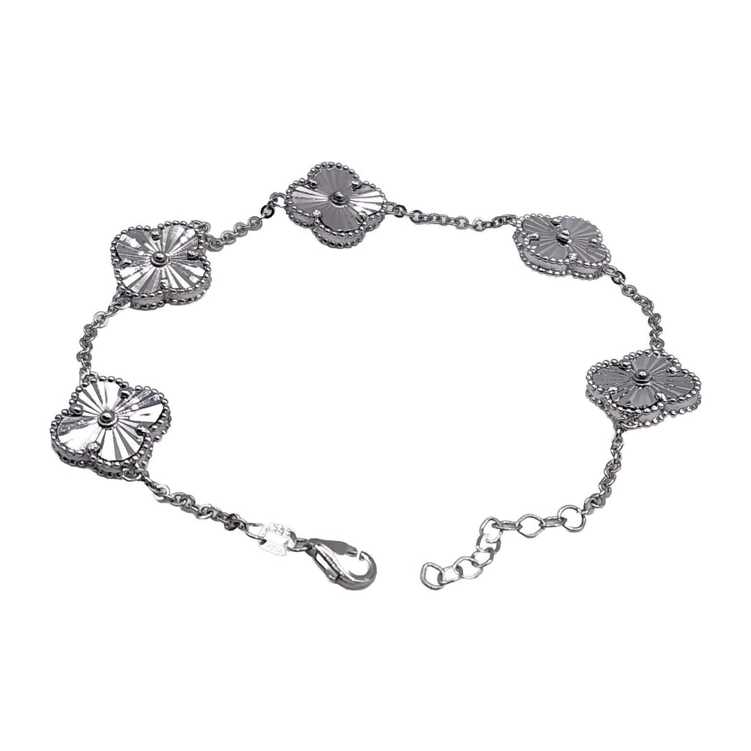 14k White Gold All Gold Flowers Bracelet 8"