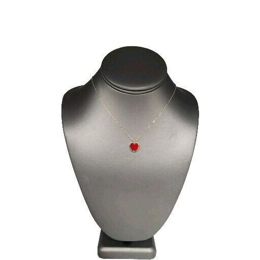 14k Yellow Gold Red Heart Pendant Necklace 18"