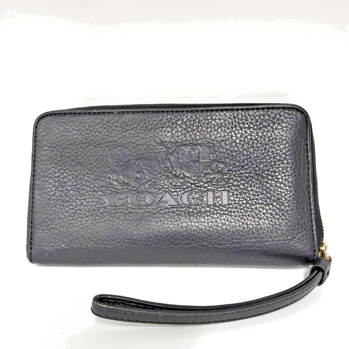 Coach Women's Zip Around  Black Large Phone Wallet 