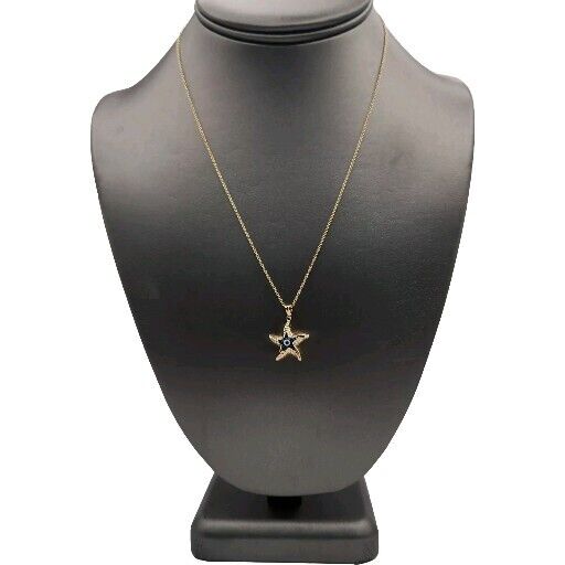 14k Yellow Gold Blue Evil Eye Star Goodluck Pendant Necklace 18"
