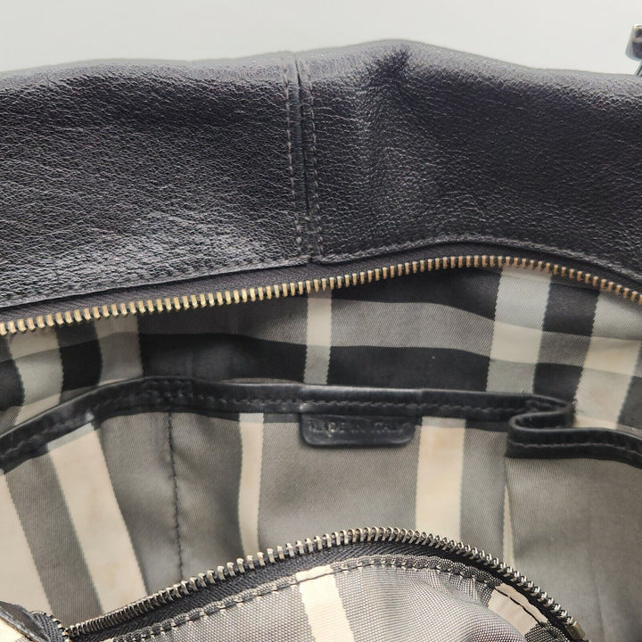 Authentic Burberry Black Leather Hobo Shoulder Bag