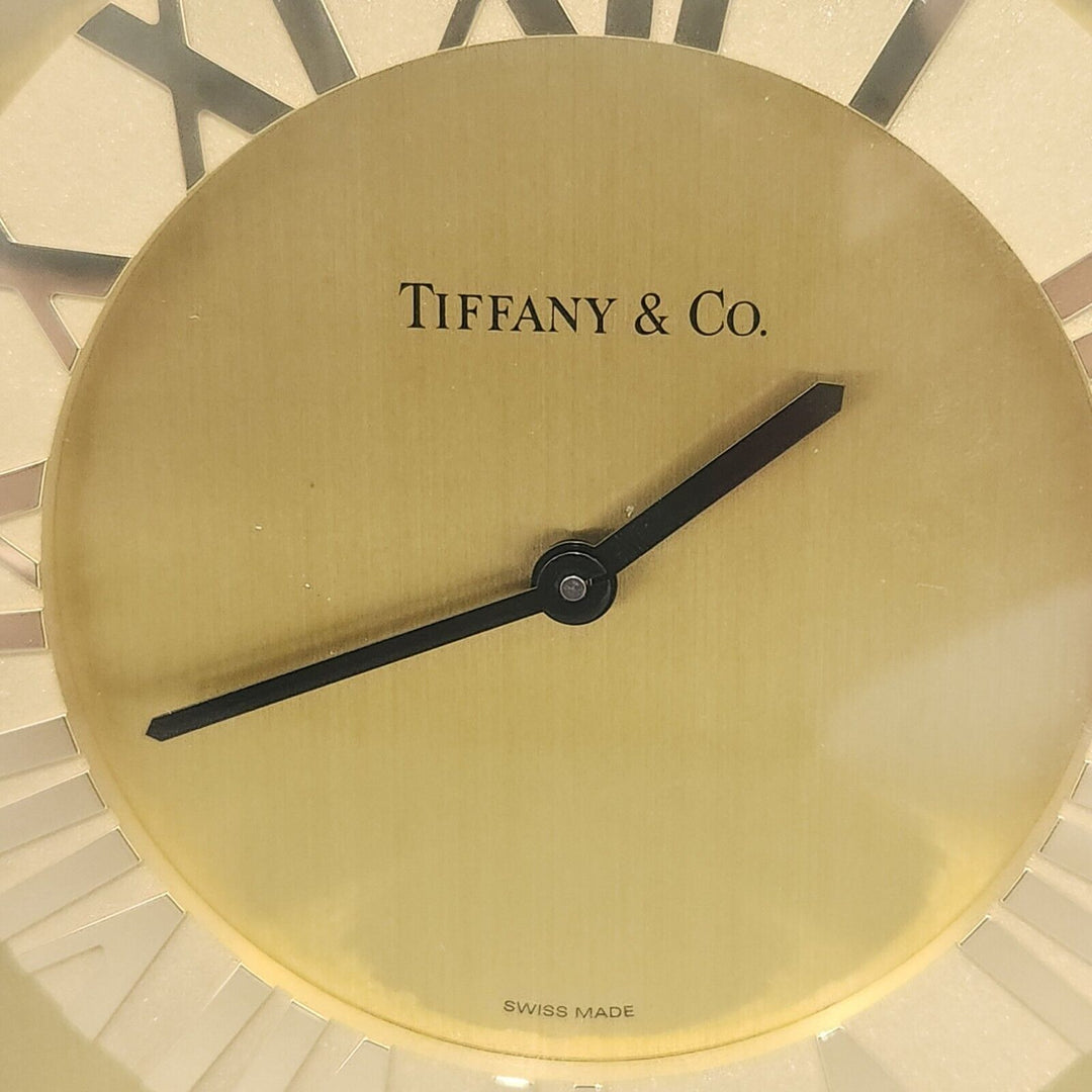 Vintage Tiffany &CO Large Rectangle Brass Desk Clock Quartz Roman Numerals