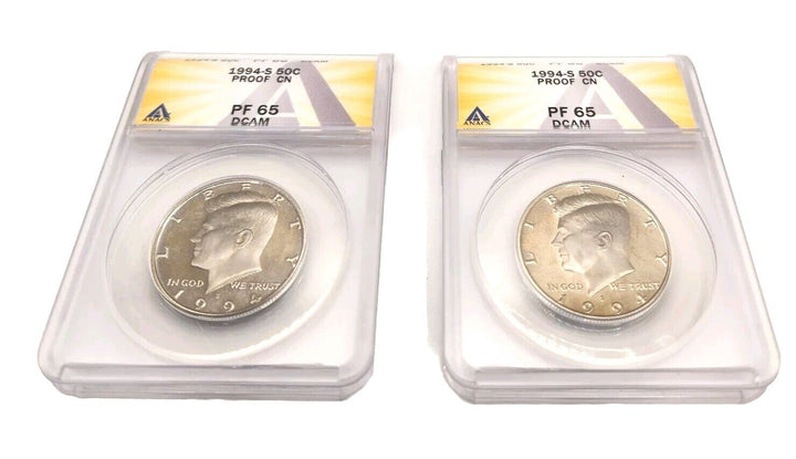 Set Of Two 1994-S 50C Silver Kennedy Half Dollar Proof CN PF 65 DCAM