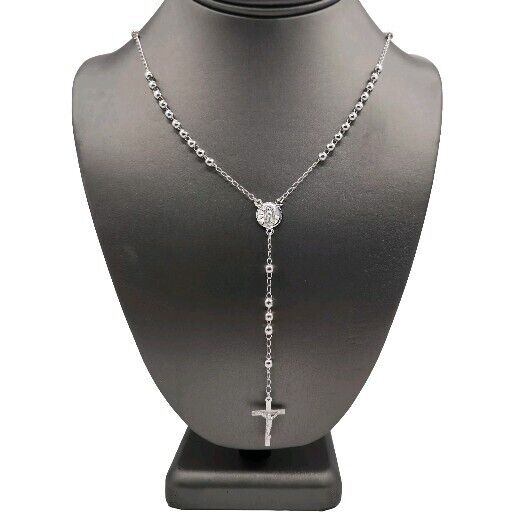 925 Sterling Silver Rosary 4MM Necklace 24"