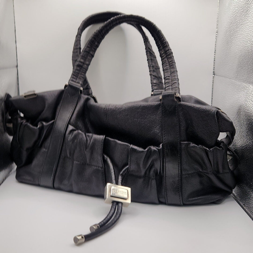 Authentic Burberry Black Leather Hobo Shoulder Bag