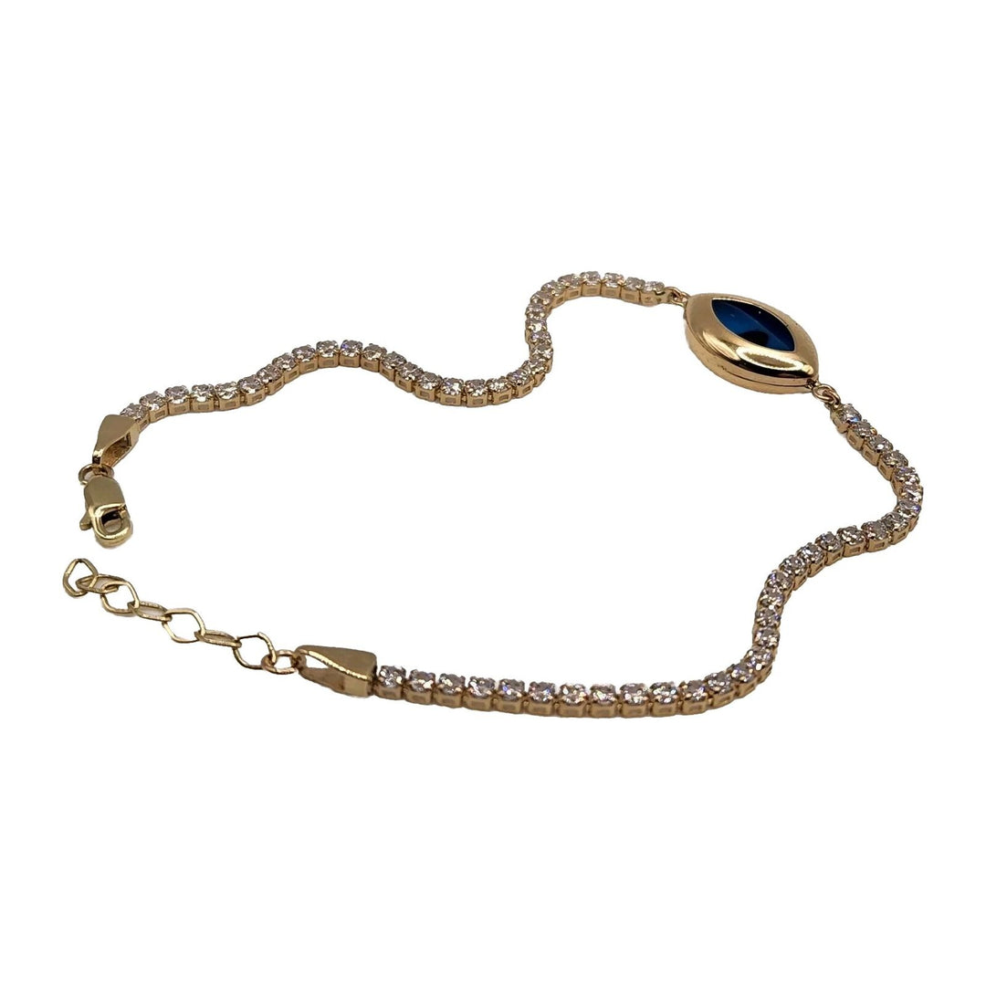 14k Yellow Gold Blue Evil Eye Luck Charm  Bracelet 7.2"
