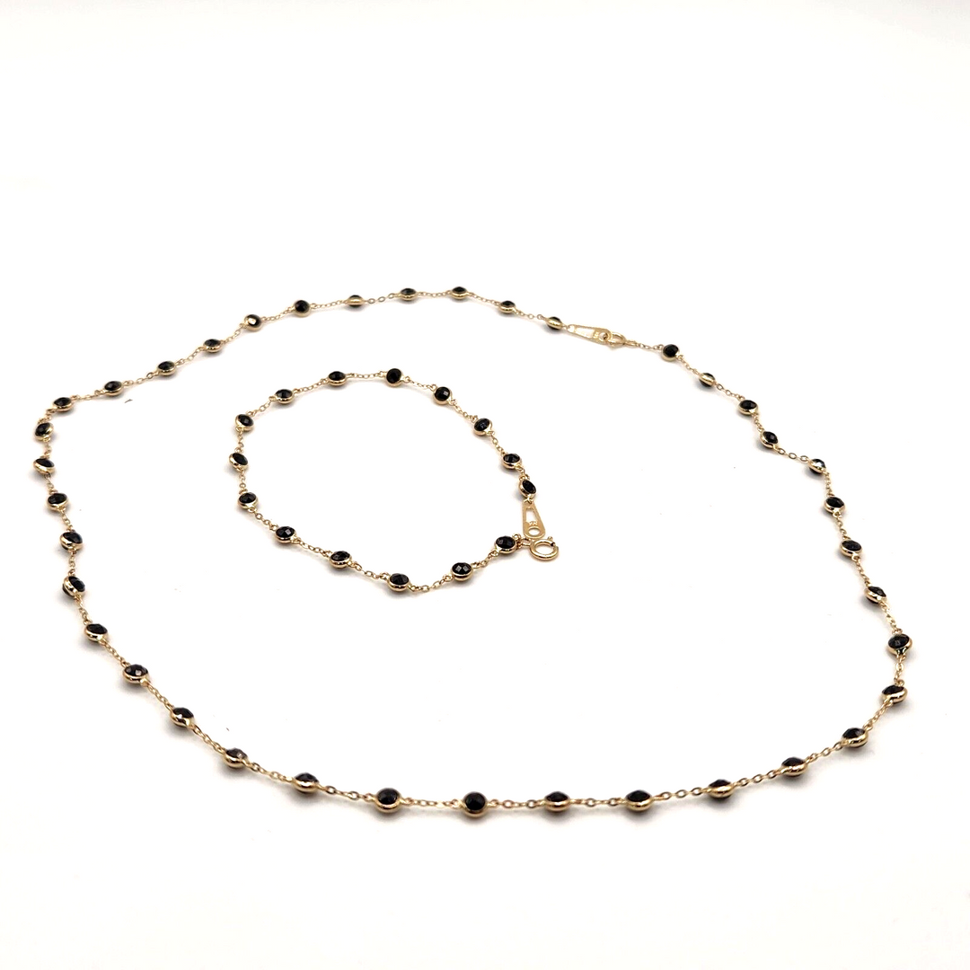 14k Yellow Gold Moon cut Shape  Set Necklace And Bracelet