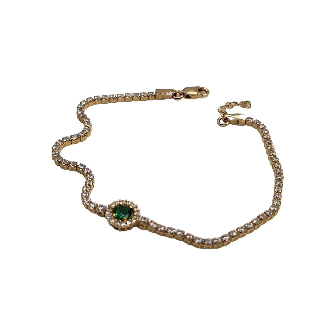 Beautiful 14k Yellow Gold Round Green Stone Bracelet 7.2"