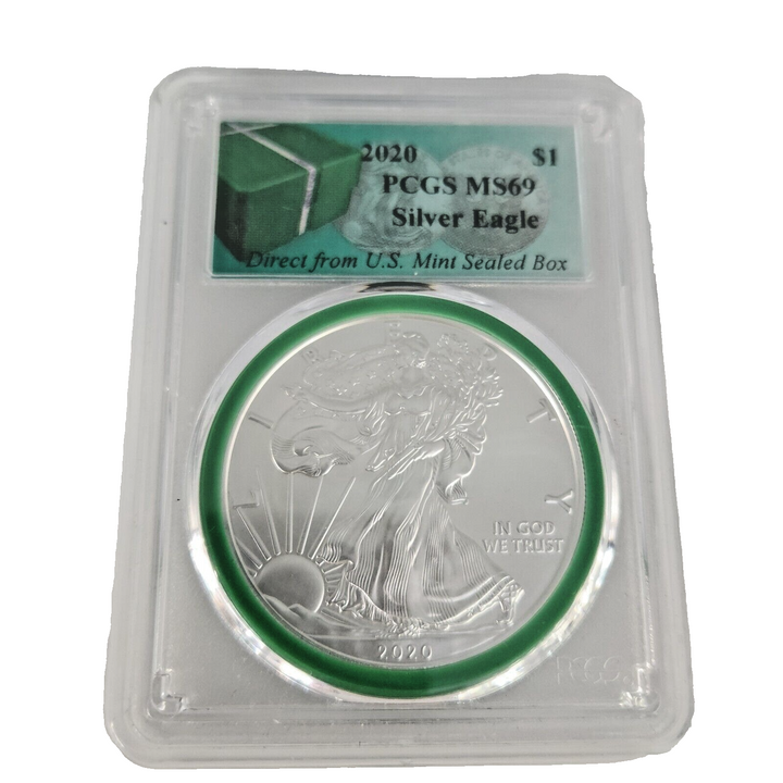 2020 American Eagle Silver Dollar PCGS MS69 Green Label US Mint Sealed Box J248