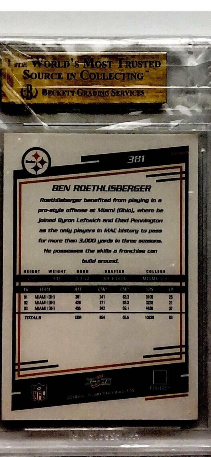 Ben Roethlisberger 2004 Score Rookie Football Card #381- Gem Mint 9.5! (BGS)