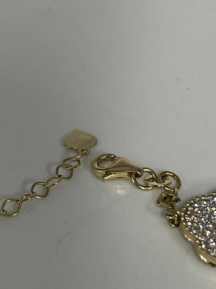 Fashion 14k Gold And Zirconia Solid Flower Bracelet 7.5”