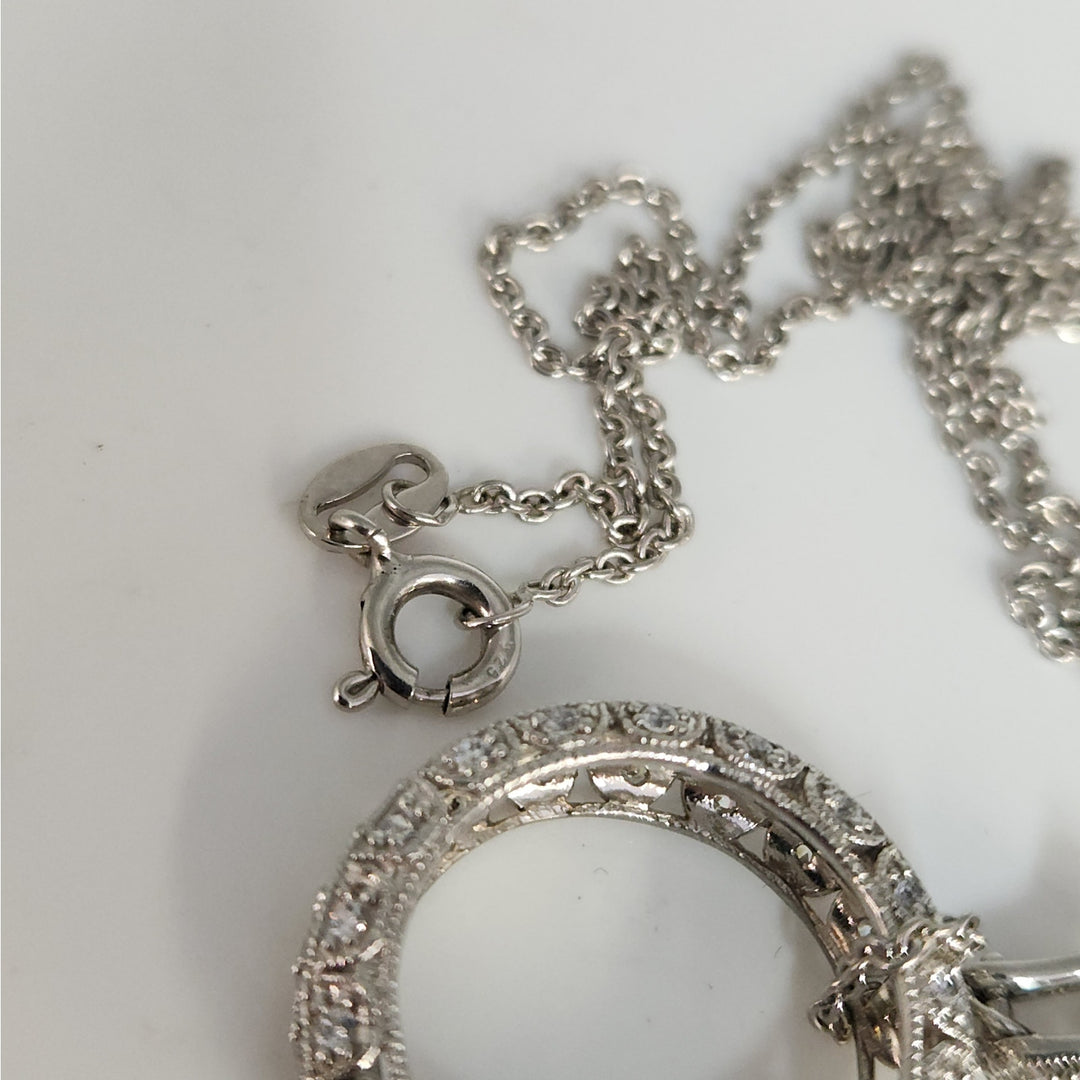 925 Sterling Silver CZ Halo Pendant Necklace 18"