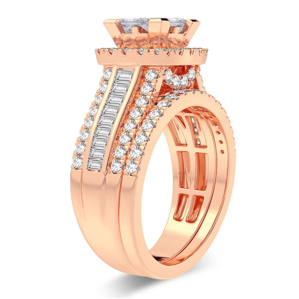 14k Rose Gold Lab Diamond Bridal Ring 2CT Romantic