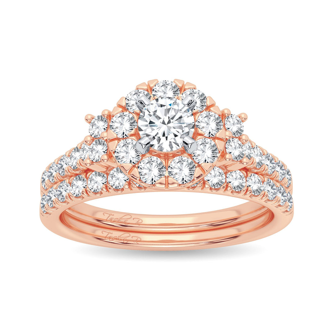 Romantic 14k Rose Gold 1CT Lab Diamond Bridal Ring