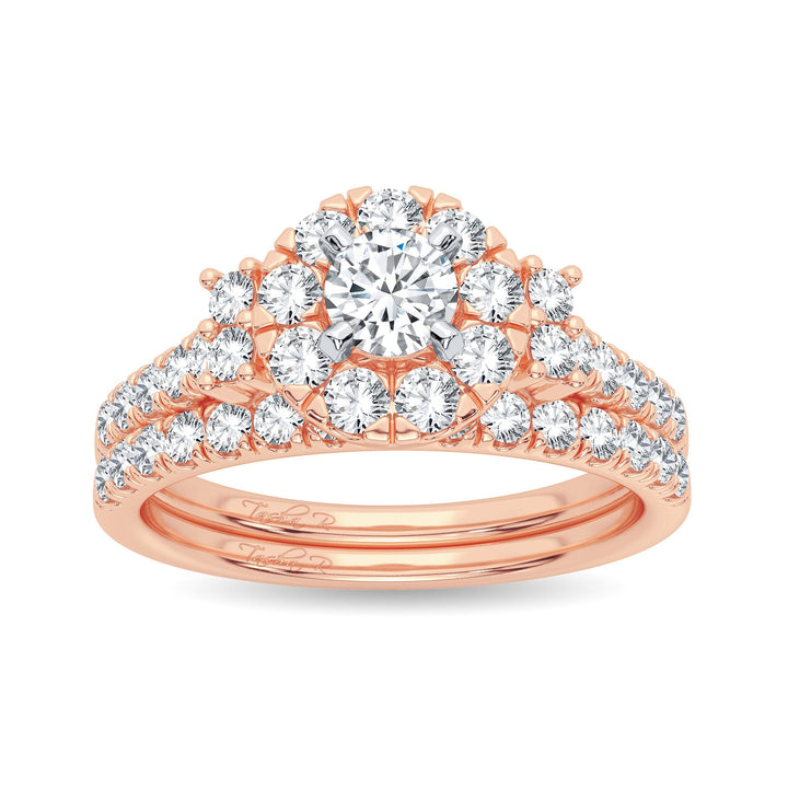 Romantic 14k Rose Gold 1CT Lab Diamond Bridal Ring