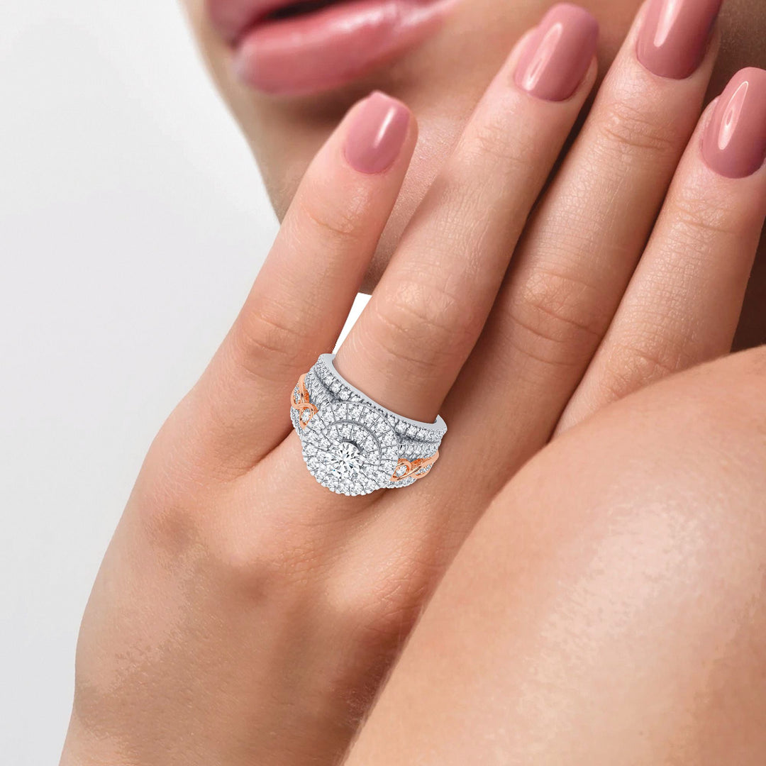 Romantic 14k Rose Gold Lab Diamond Bridal Ring 1.75CT