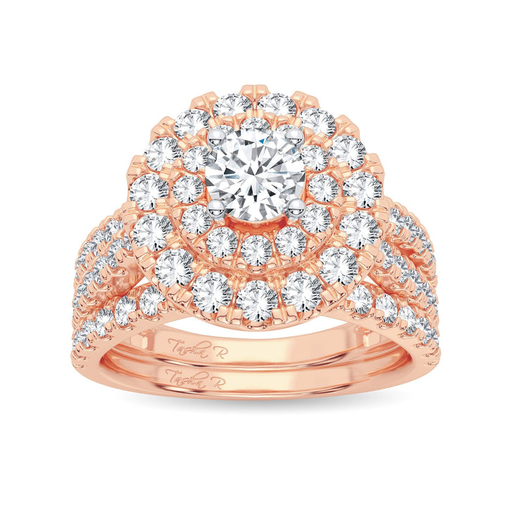Romantic 14k Rose Gold 2CT Lab Diamond Bridal Ring