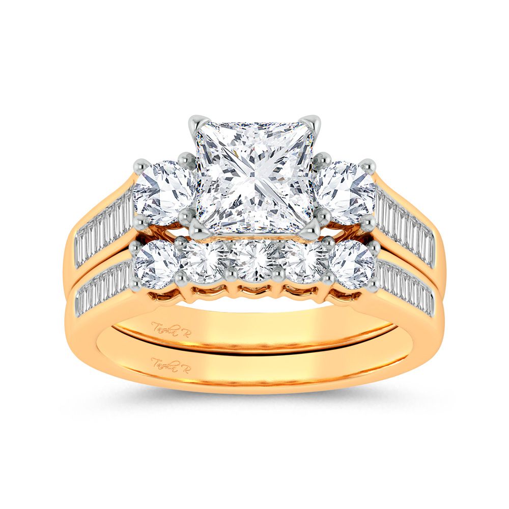 14k Yellow Gold 2.12ct Lab Diamond Bridal Ring