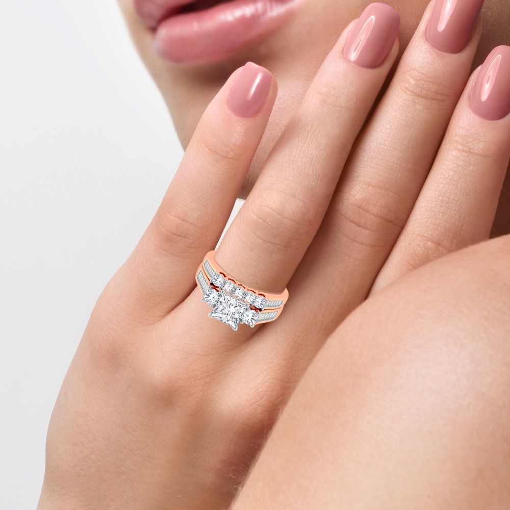 Romantic 14k Rose Gold Lab Diamond Bridal Ring (2.12ct)