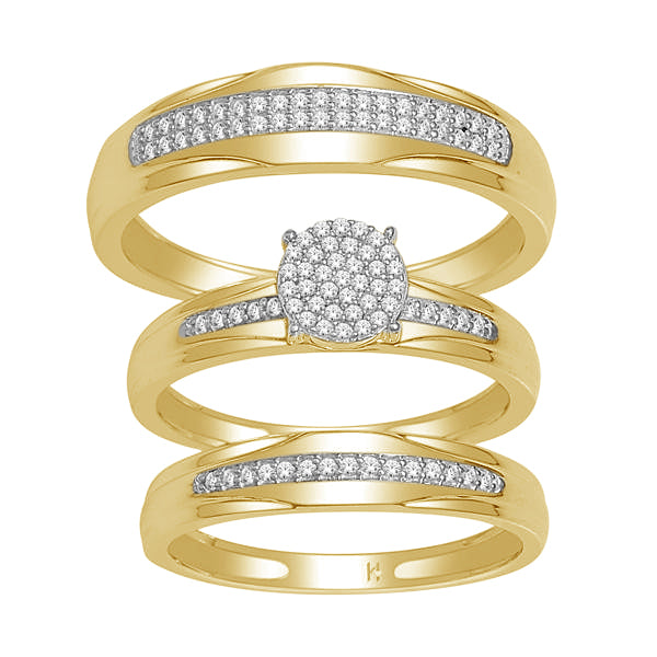 10k Yellow Gold Lab Diamond Trio Wedding Ring Set