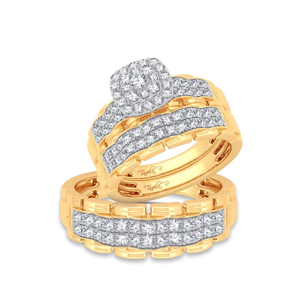 14K Yellow Gold 1.25CT Diamond Trio Wedding Ring Set