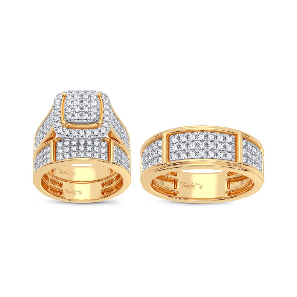 14k Yellow Gold 2CT Lab Diamond Trio Wedding Set