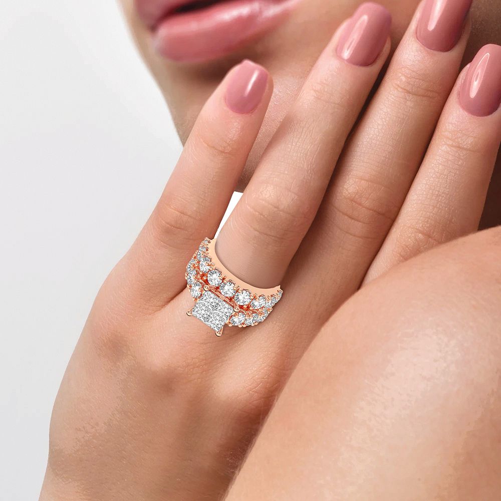 Romantic 14k Rose Gold Lab Diamond Bridal Ring