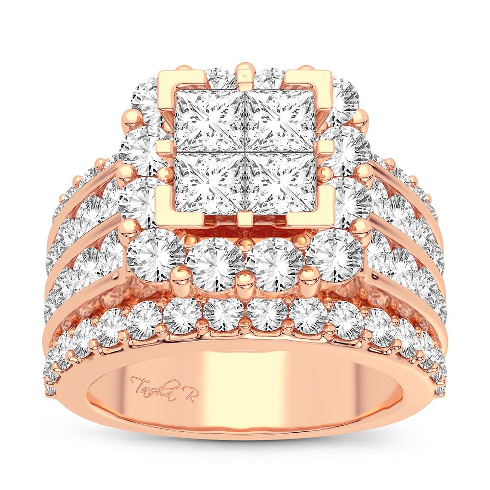 Romantic 14k Rose Gold 4CT Lab Diamond Bridal Ring