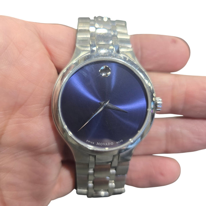 Movado Museum Sapphire Crystal Steel Link Bracelet Watch ref 01.1.14.1085
