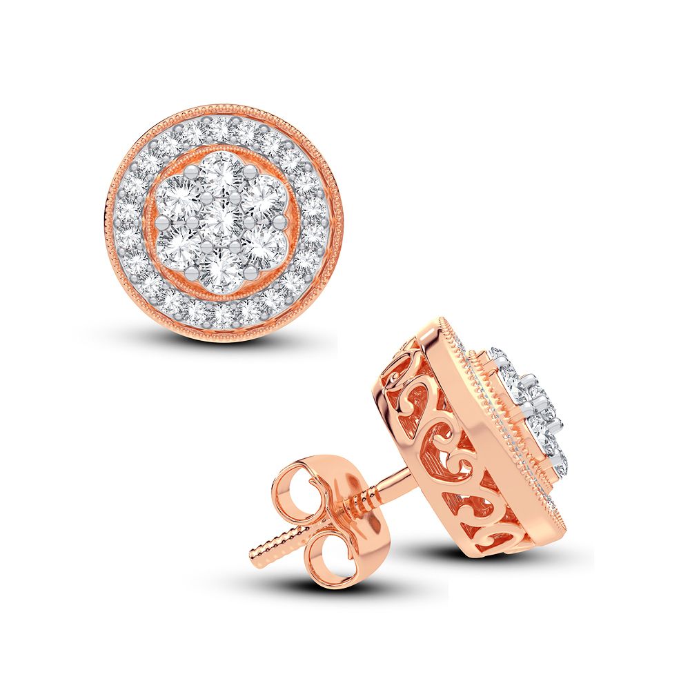 Romantic Rose Gold 1CT Lab Diamond Stud Earrings for Her