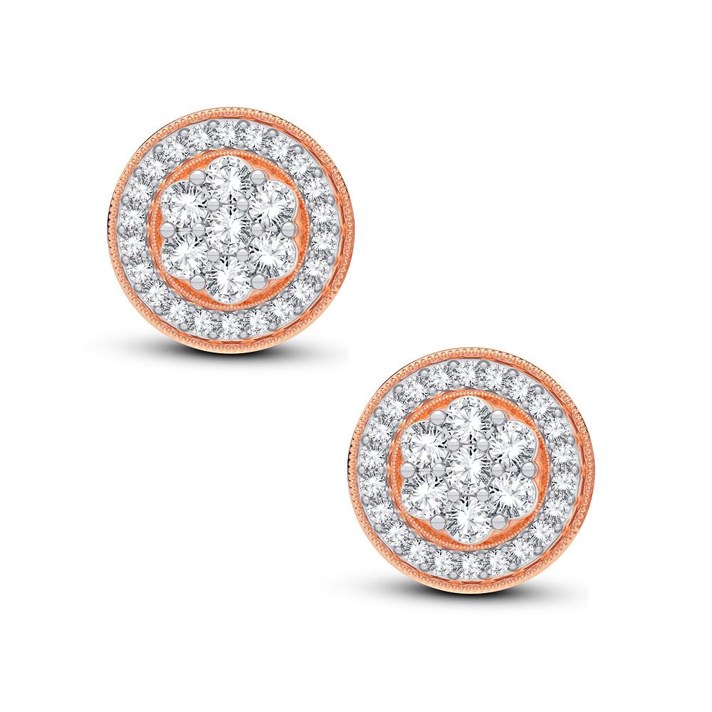 Romantic Rose Gold 1CT Lab Diamond Stud Earrings for Her