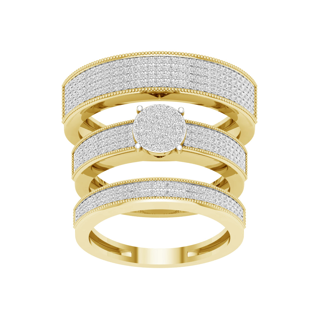 10k Yellow Gold 1ct Lab Diamond Trio Wedding Set for Her