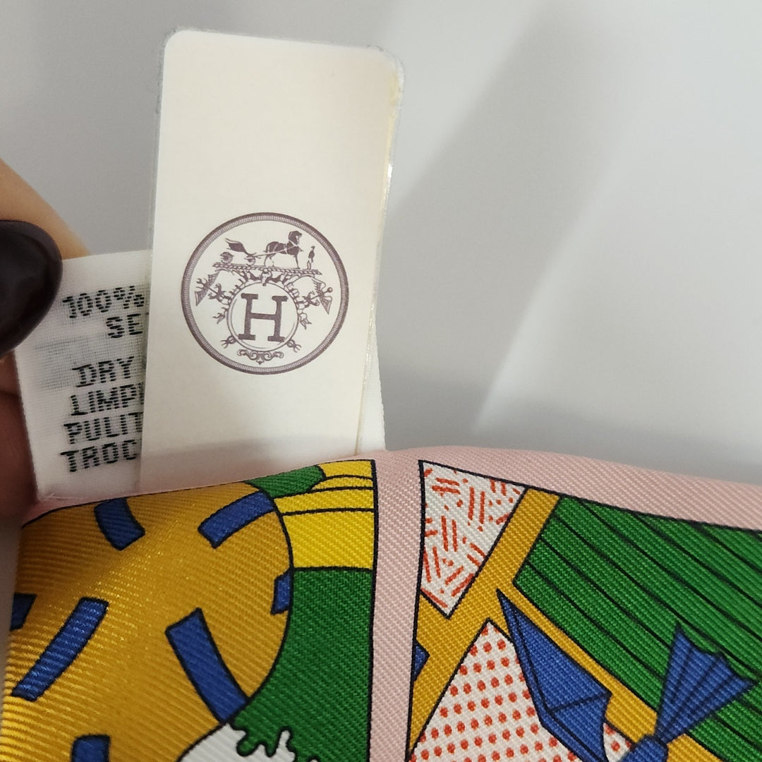 New Hermes Twilly Scarf 100% Silk TD/Rose Pale/Blue Color