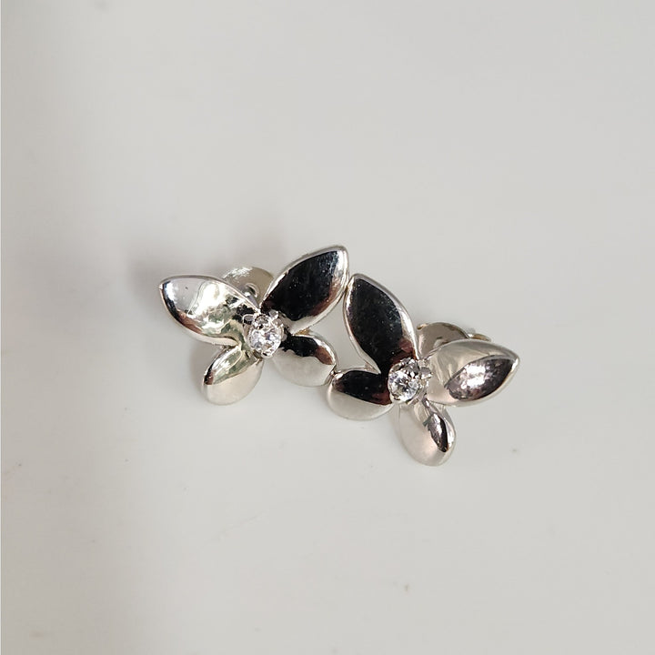925 Sterling Silver Floral Butterfly design Stud Earrings with CZ accent