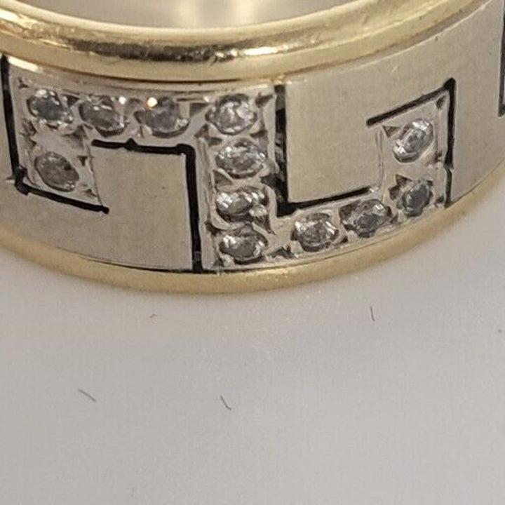 14k Gold & WHITE GOLD GREEK KEY BAND With 7g Of Gold, 8.8MM WIDE SIZE 5.25