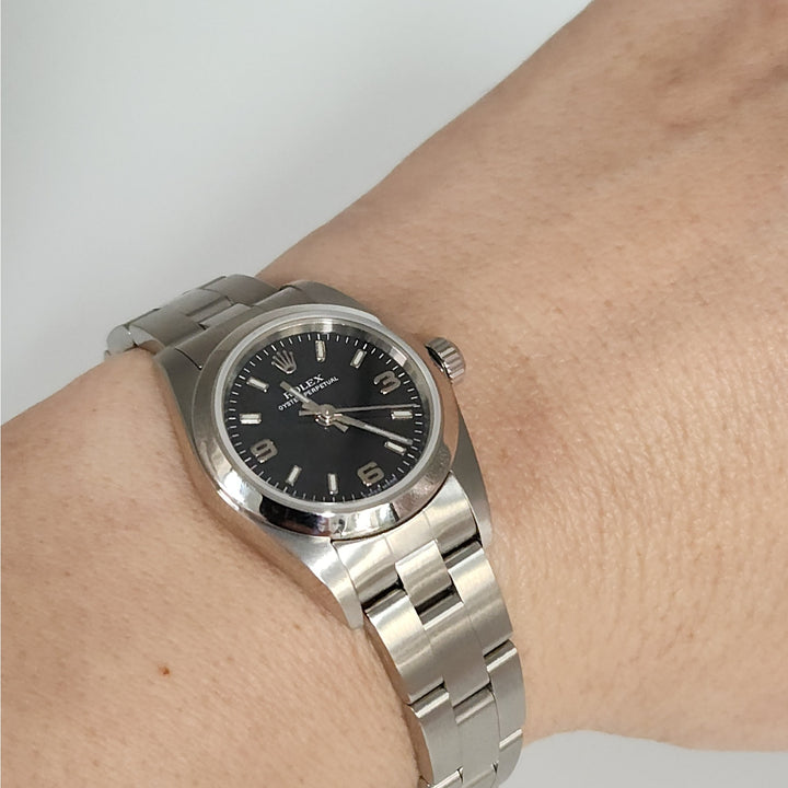 Rolex Oyster  Perpetual 26mm Ref.76080 SS Black Dial Classic Ladies Watch