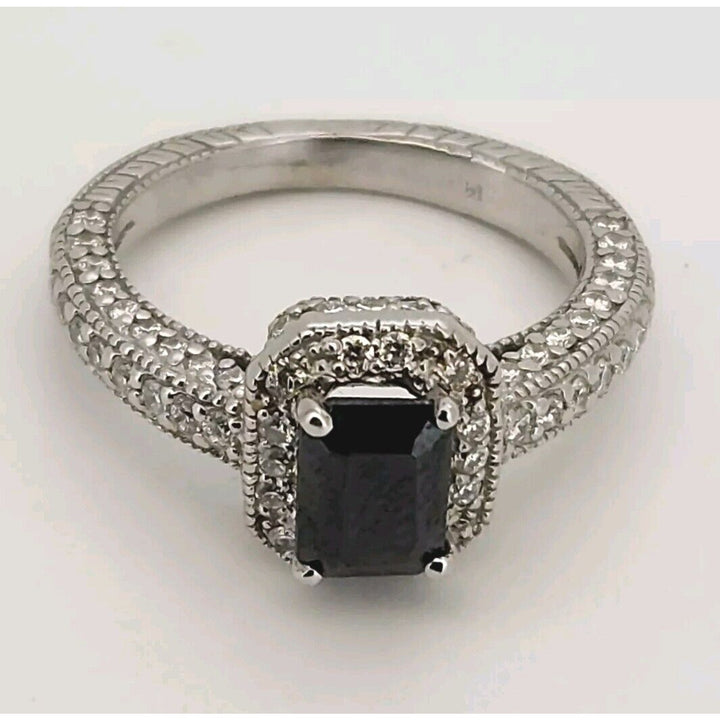 14k white Gold Onyx And Diamond Ring Size 5, 5.7g