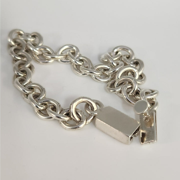 Solid 925 Sterling Silver Round Link Bracelet 8" Heavy Chain With Box Clasp