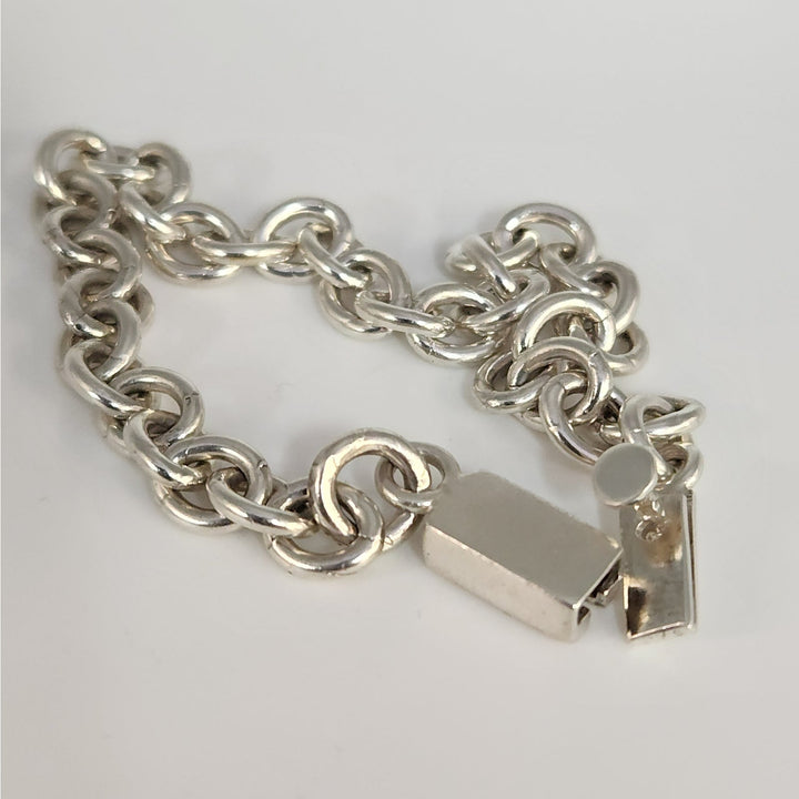 Solid 925 Sterling Silver Round Link Bracelet 8" Heavy Chain With Box Clasp