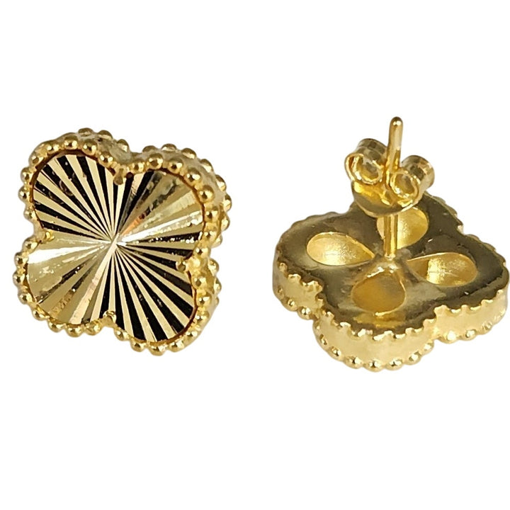 Sterling Silver Gold Tone Textured Clover Stud Earrings