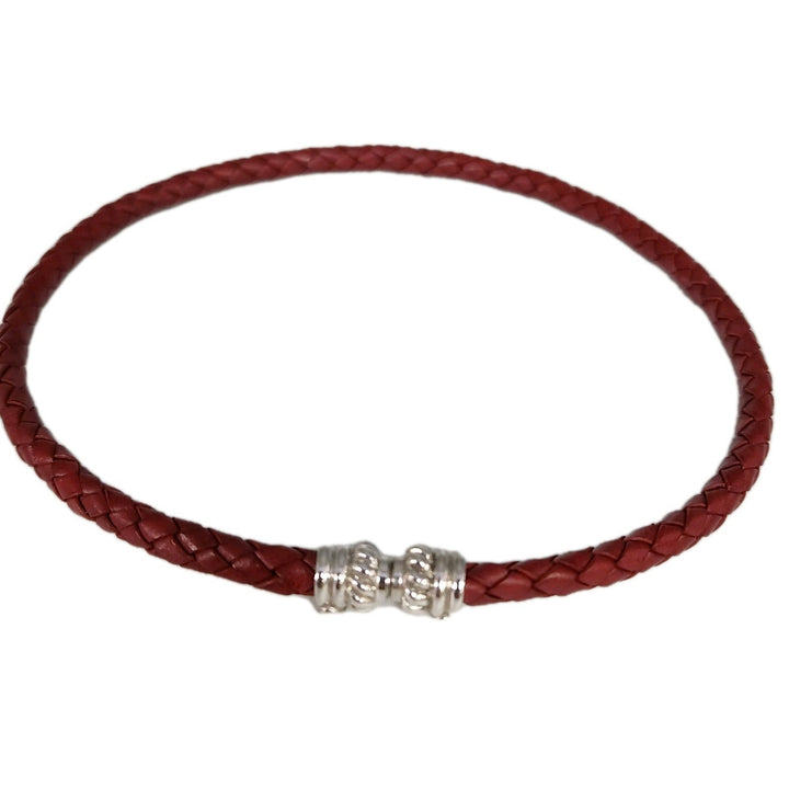 Judith Ripka Braided Red Leather Choker With Sterling Magnet Clasp 15.5"