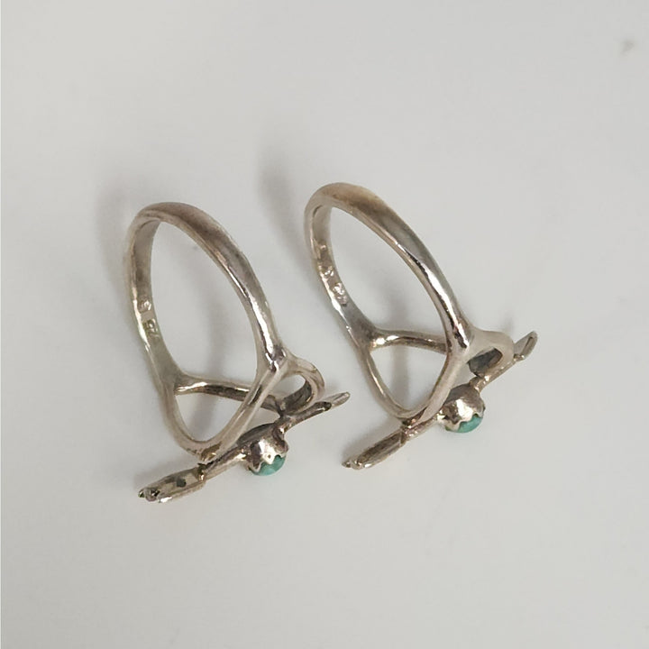 Matching Sterling Silver Arrow  Ring Set With Natural Turquoise Accents Size 6.75