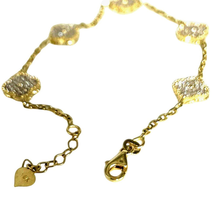 Fashion 14k Gold And Zirconia Solid Flower Bracelet 7.5”