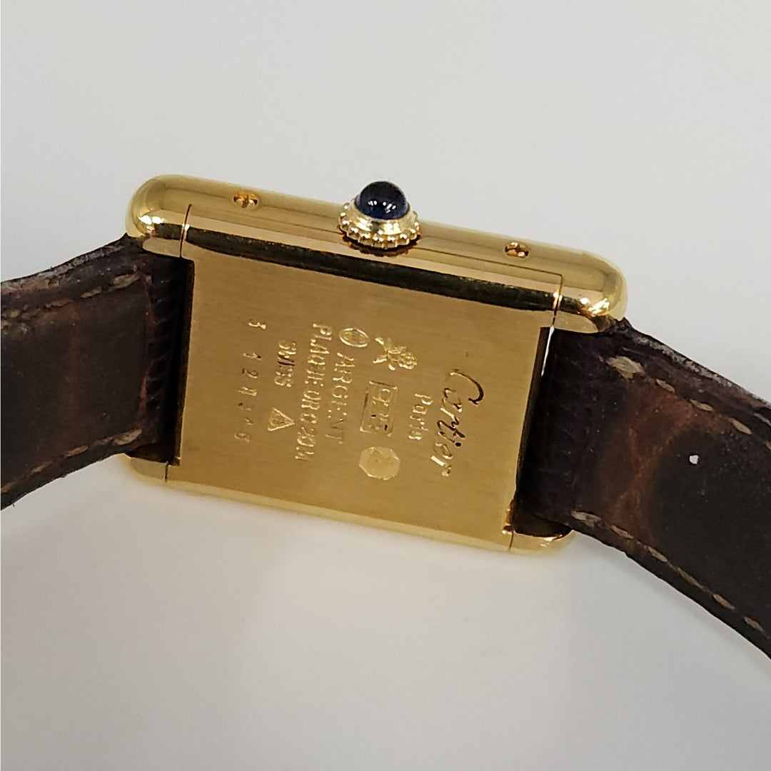 Vintage Cartier Paris Tank Vermeil Quartz Watch  Burgundy Dial Swiss Made