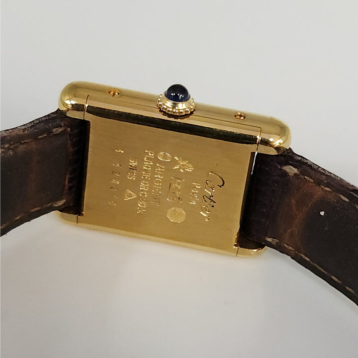 Vintage Cartier Paris Tank Vermeil Quartz Watch  Burgundy Dial Swiss Made