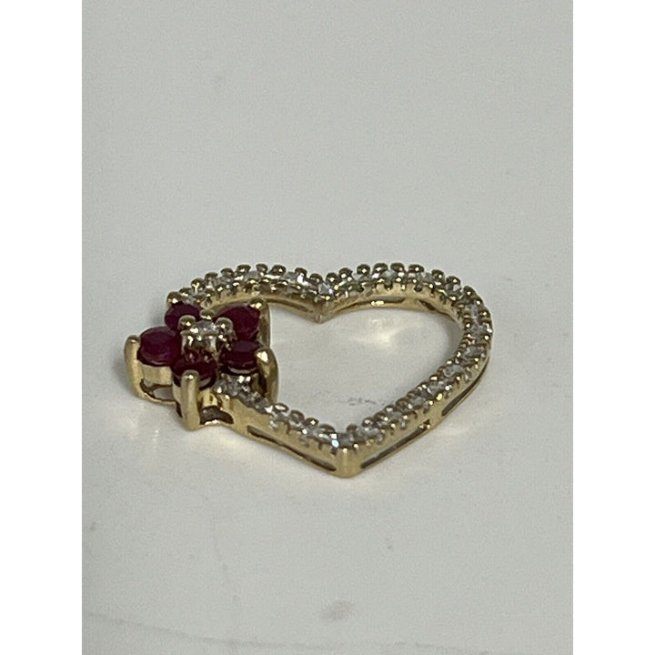 Gorgeous 10k Yellow Gold Ruby And Diamond Pendant